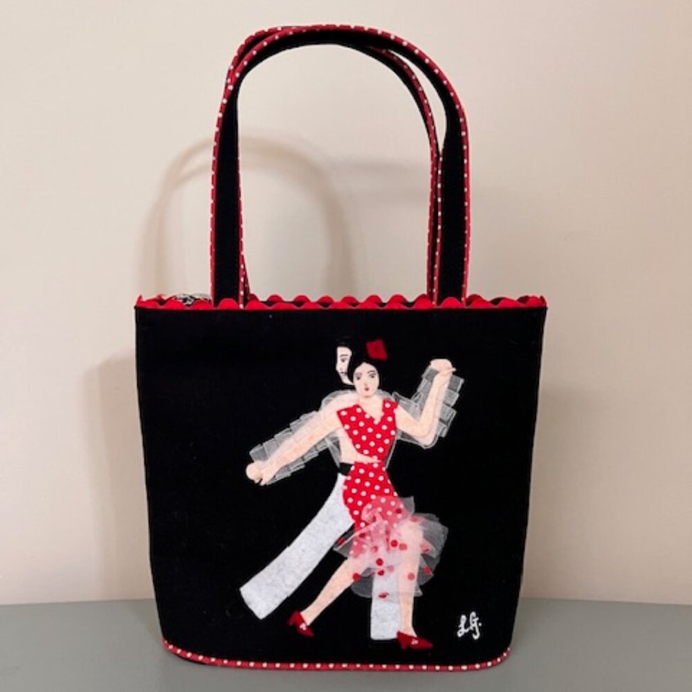 Lulu Guinness handbag featuring flamenco dancers, in excellent condition